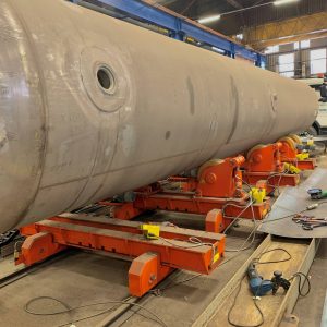 10 tonne conventional welding rotators fit up bed growing line on travelling base with floor mounted rail