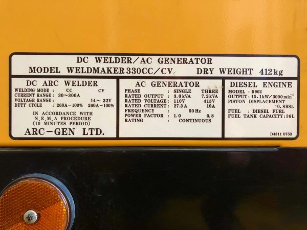 Hire Plant Arc Gen Weldmaker 330 CC CV Diesel Welder Generator-8