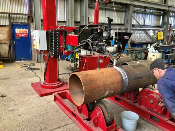 hire plant 10 tonne SWL welding rotators being used with column and boom submerged arc welder