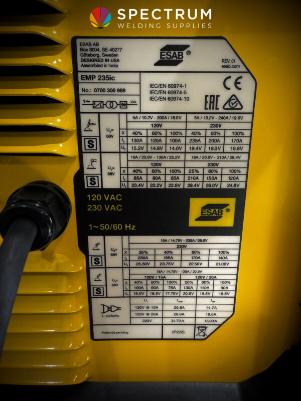 ESAB Rebel EMP 235ic air cooled MIG welder 240V - Image 3