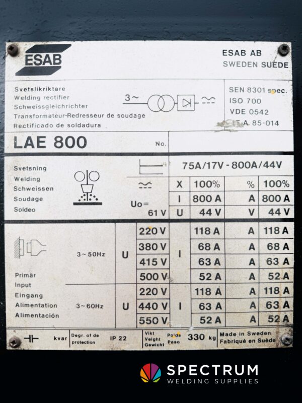 800amp ESAB LAE 800 Air Arc Gouging Welding Machine for hire - Image 2